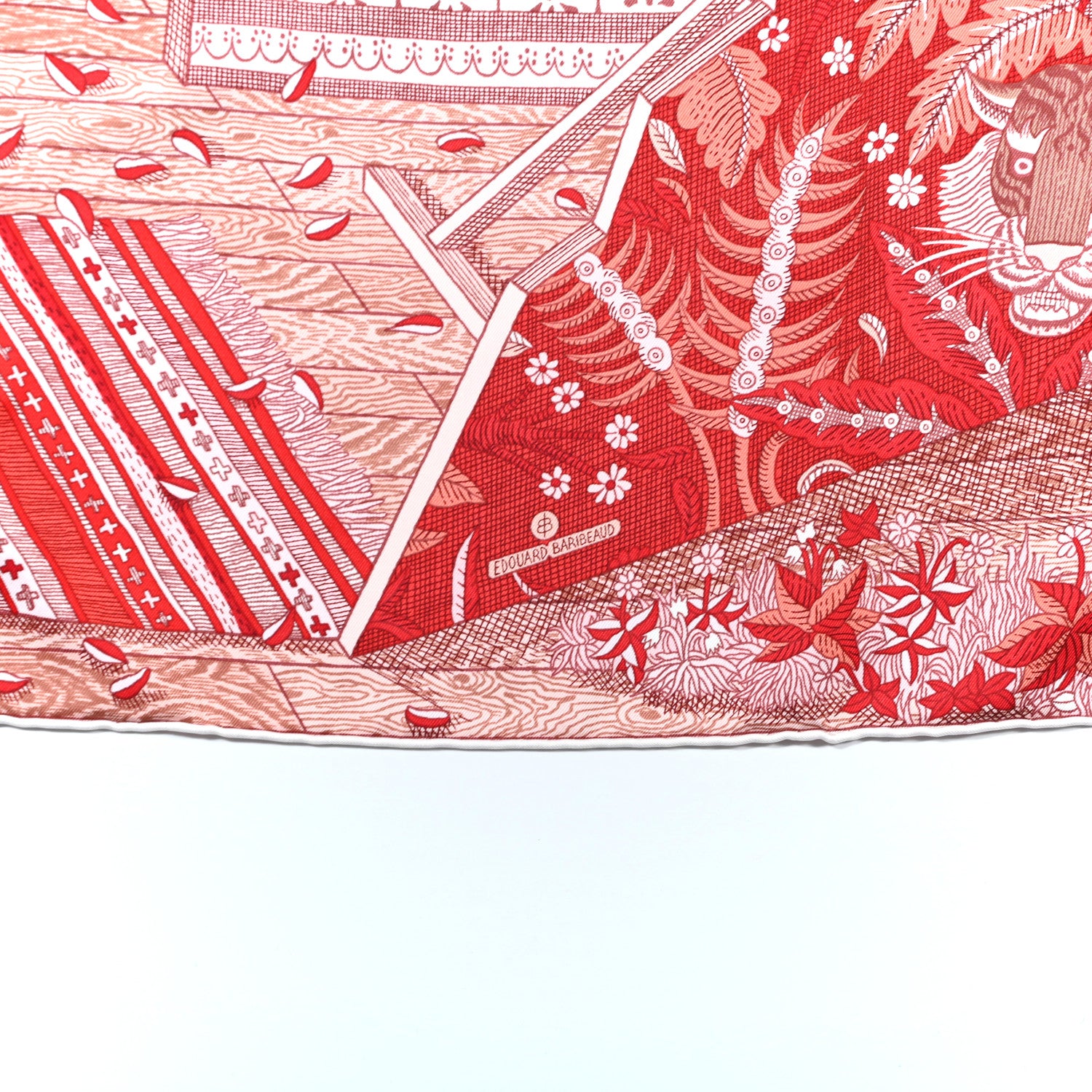 Hermes Silk Acte III Scene I La Clairiere Scarf 90 Rouge Rose Blanc 5 of 8