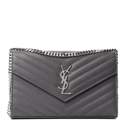 Saint Laurent Grain De Poudre Matelasse Chevron Monogram Chain Wallet Storm 1 of 10