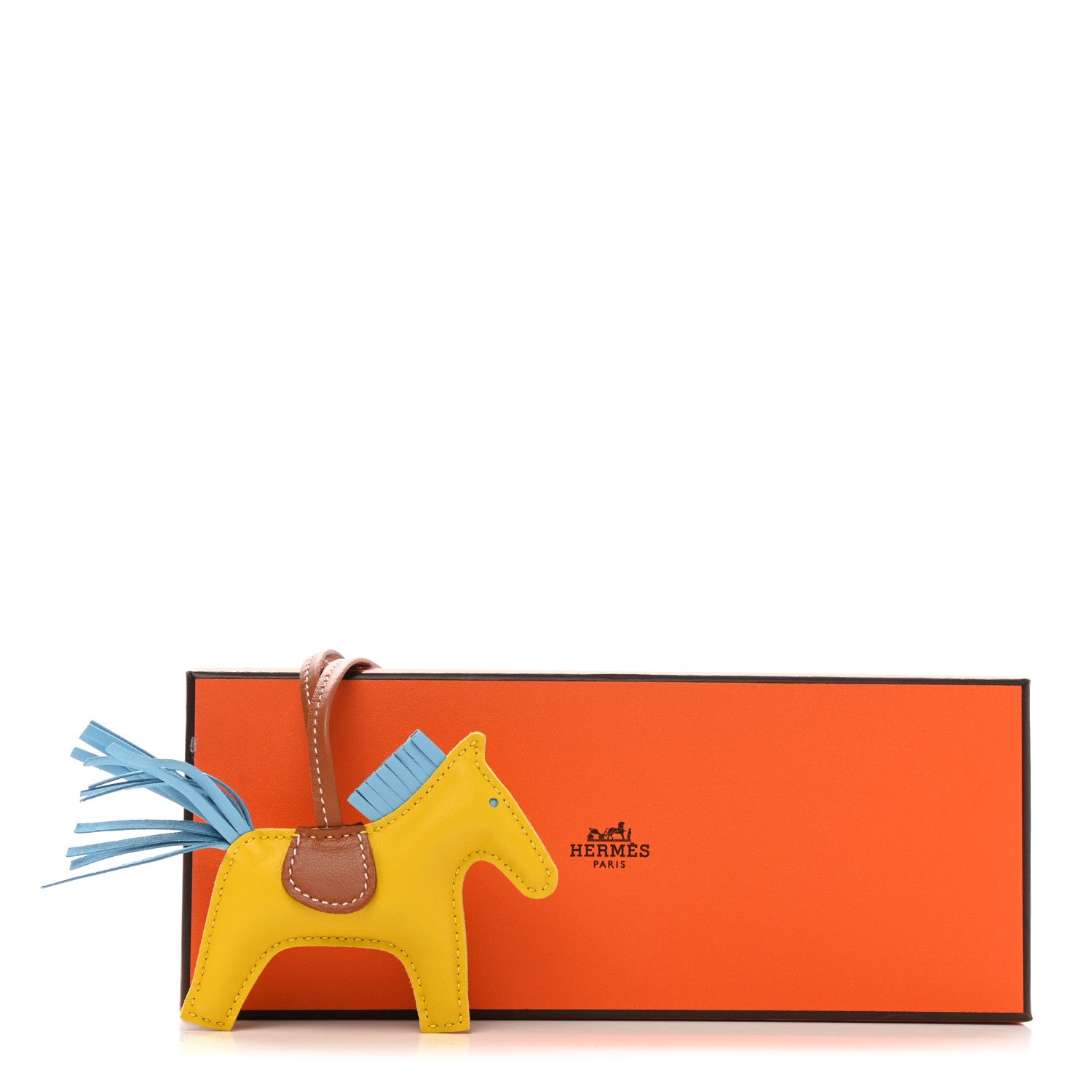 Hermes Milo Lambskin Grigri Rodeo Horse Bag Charm PM Jaune de Naples Celeste Gold 5 of 5
