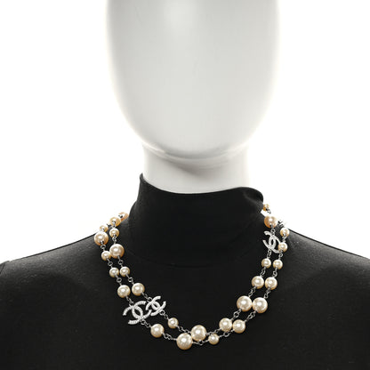 Chanel Crystal Pearl CC Long Necklace Silver 2 of 5