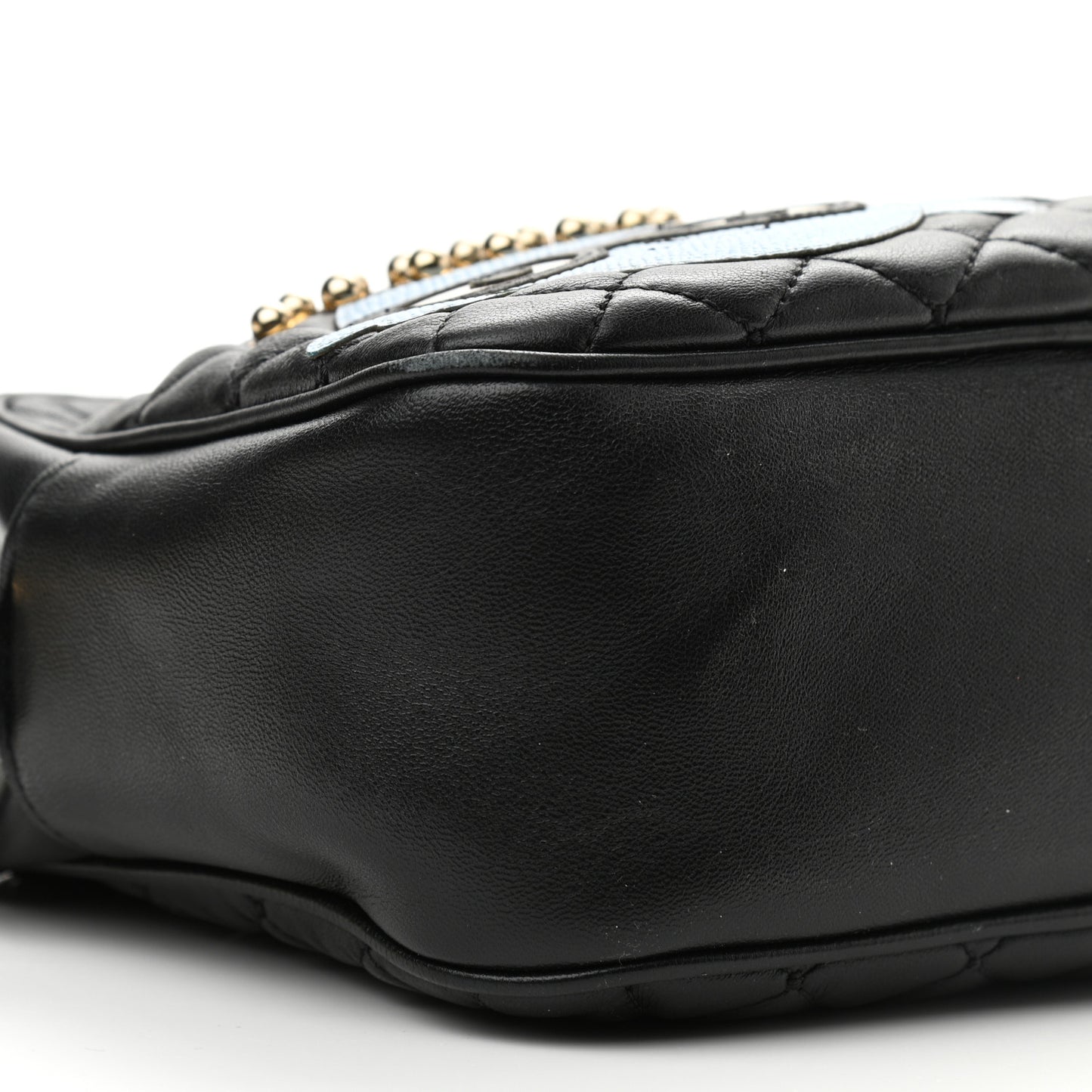 Lambskin Quilted Applique Camera Bag Black