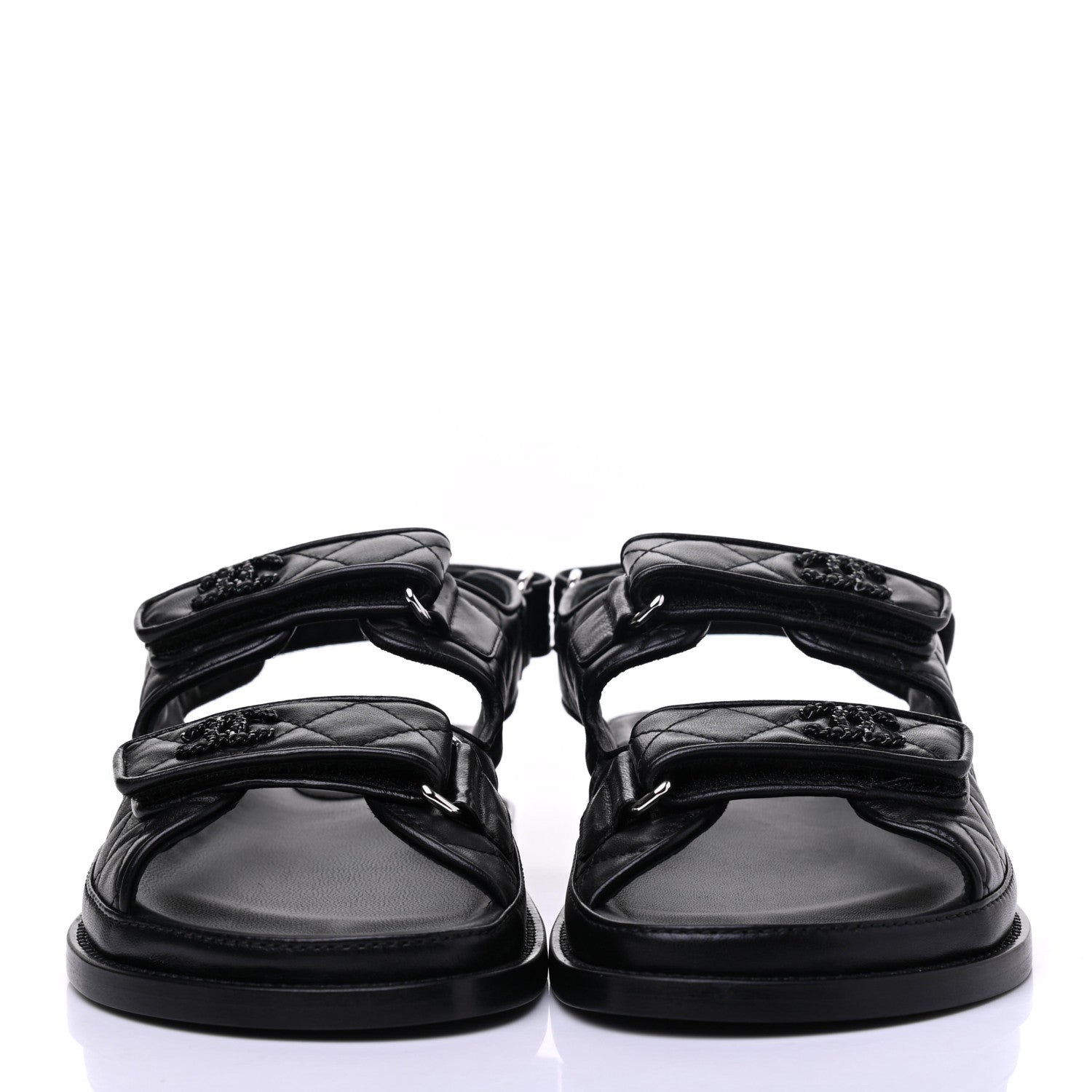 Chanel Lambskin Velcro Dad Sandals 37.5 Black 2 of 9
