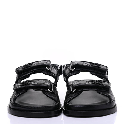 Chanel Lambskin Velcro Dad Sandals 37.5 Black 2 of 9