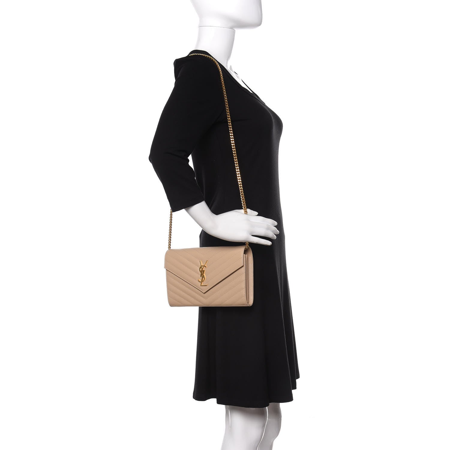 Saint Laurent Grain De Poudre Matelasse Chevron Monogram Chain Wallet Nude Powder 2 of 10