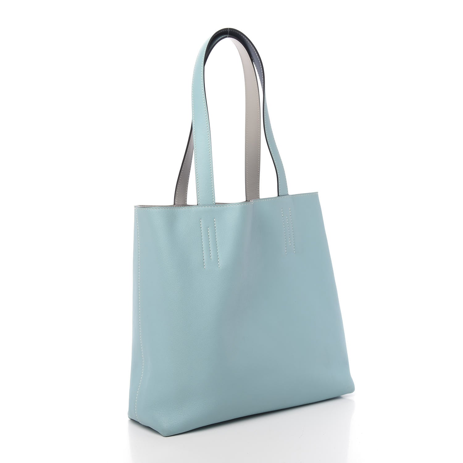 Hermes Veau Sikkim Swift Double Sens 30 Reversible Tote Gris Perle Colvert Bleu Atoll 6 of 17