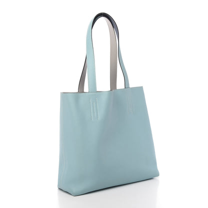 Hermes Veau Sikkim Swift Double Sens 30 Reversible Tote Gris Perle Colvert Bleu Atoll 6 of 17