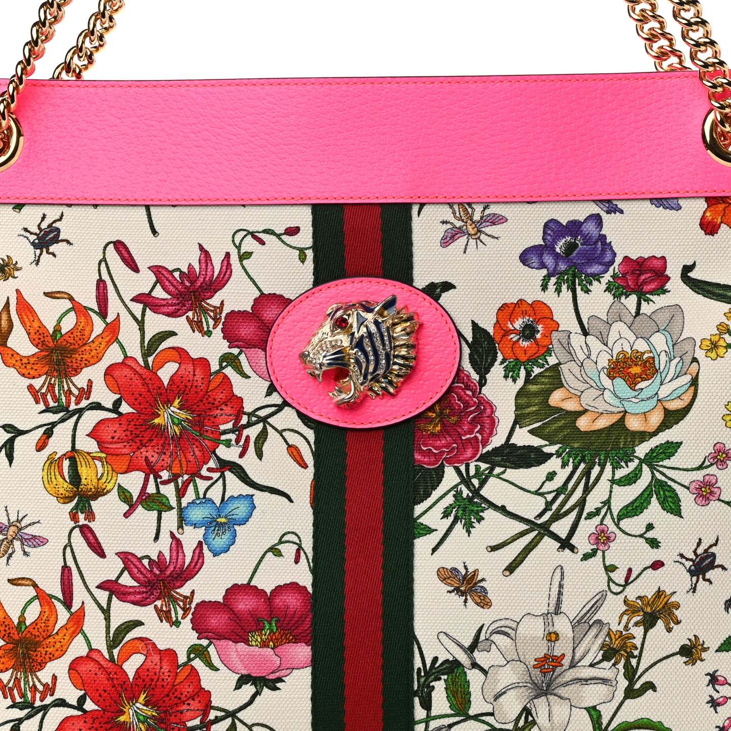 Canvas Flora Large Rajah Chain Tote White Multicolor Fuxia Fluo