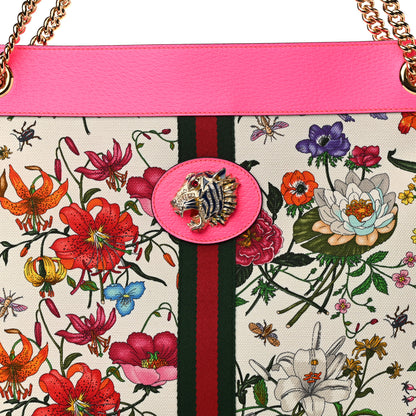 Gucci Canvas Flora Large Rajah Chain Tote White Multicolor Fuxia Fluo 9 of 11