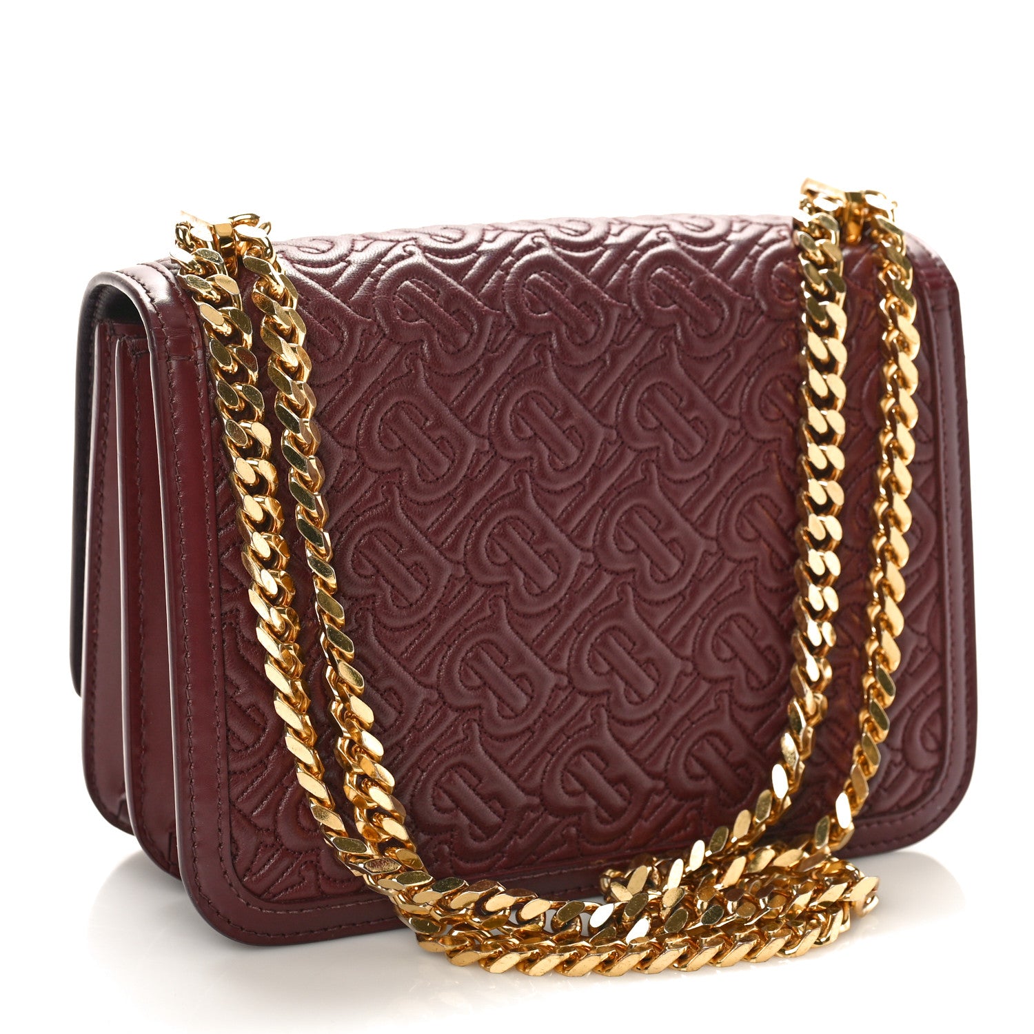 Burberry Calfskin Monogram Embossed Small TB Chain Bag Oxblood 3 of 9