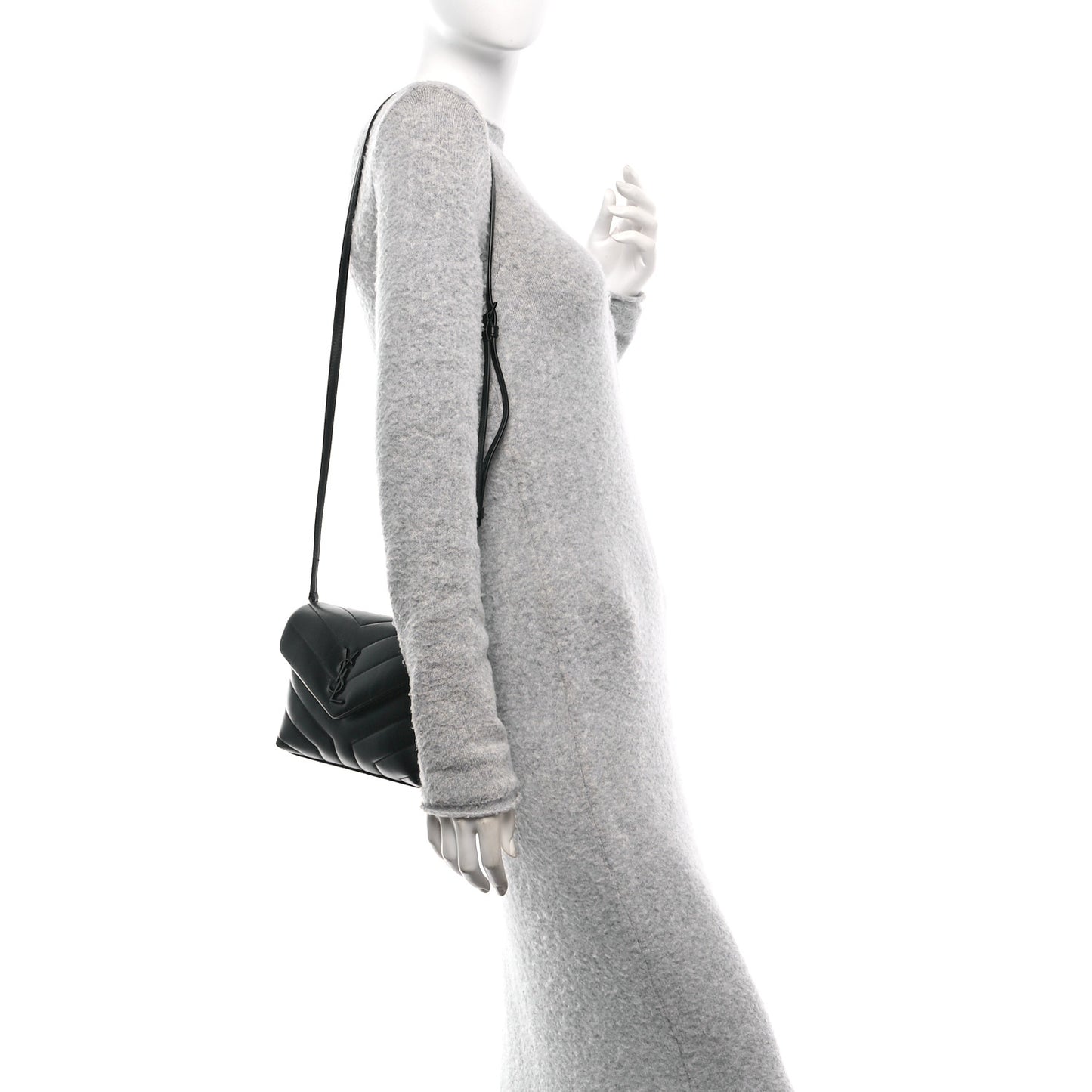 Calfskin Y Quilted Monogram Monochrome Toy Loulou Crossbody Bag Black