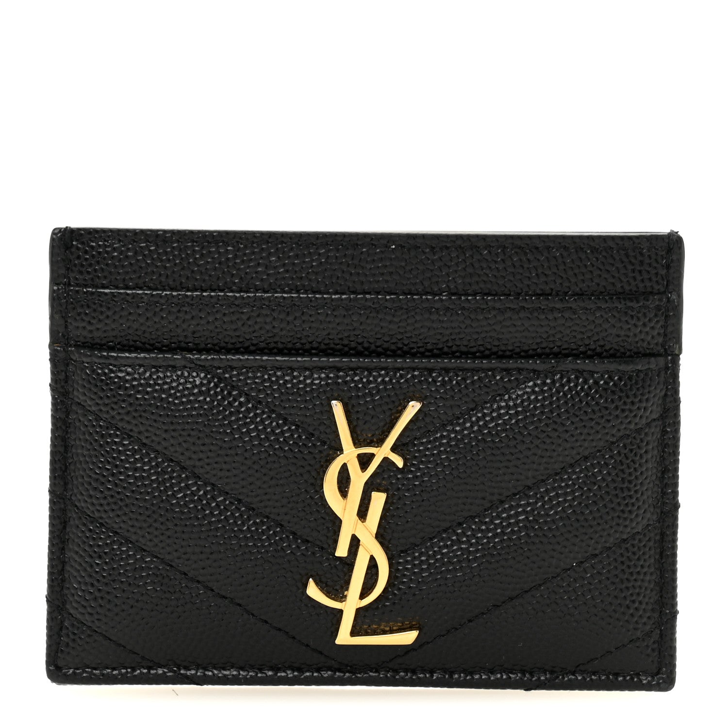 Saint Laurent Grain De Poudre Matelasse Chevron Monogram Credit Card Case Black 1 of 10