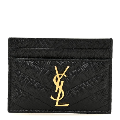 Saint Laurent Grain De Poudre Matelasse Chevron Monogram Credit Card Case Black 1 of 10