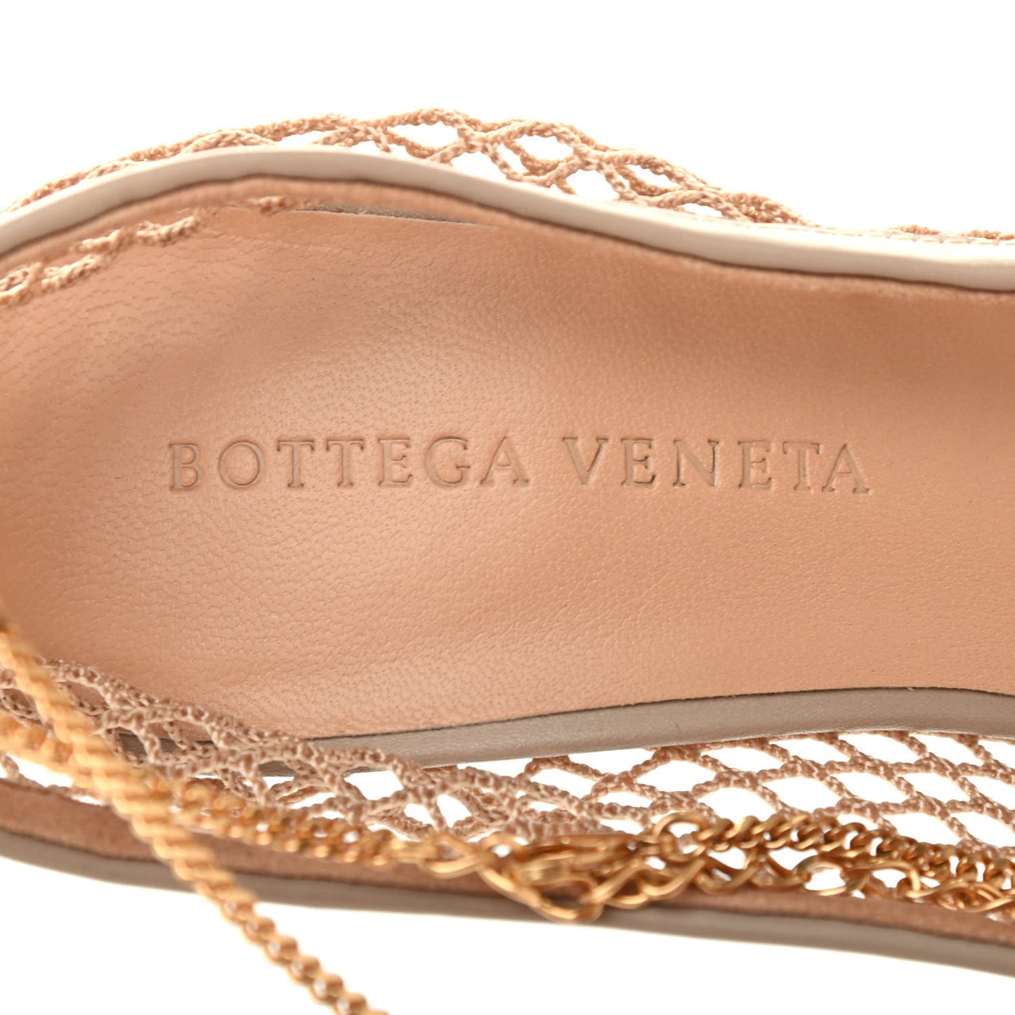 Mesh Calfskin Chain Stretch Pumps 36.5 Beige