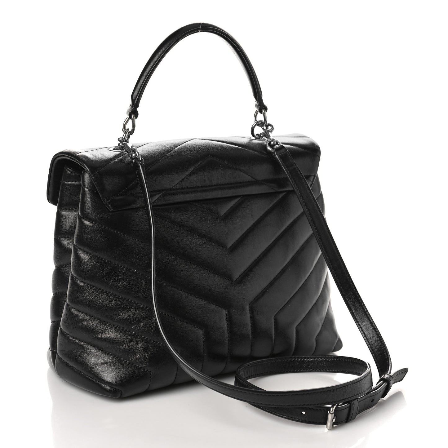 Calfskin Y Quilted Monogram Medium Loulou Satchel Black