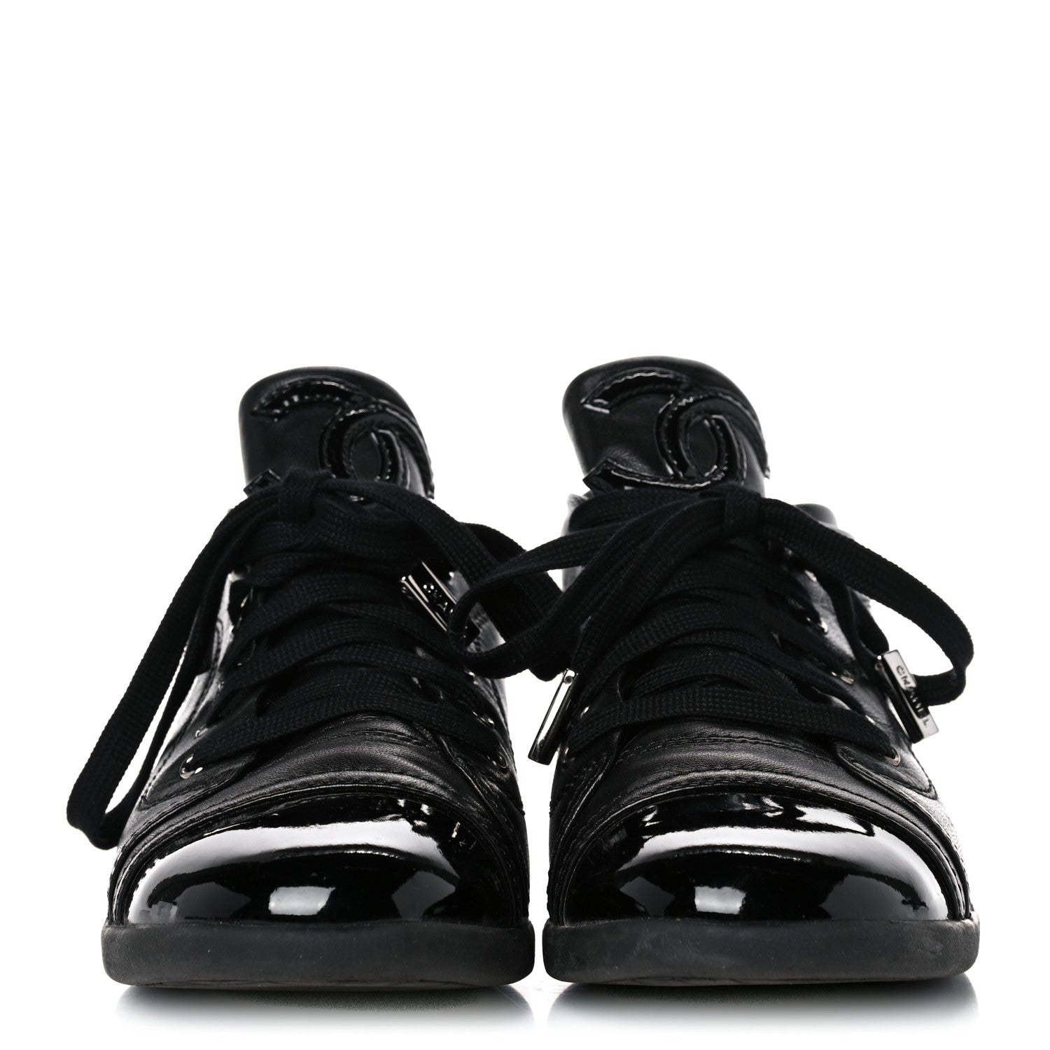 Chanel Lambskin Patent Cap Toe CC Sneakers 37.5 Black 2 of 15