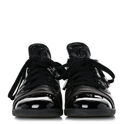 Chanel Lambskin Patent Cap Toe CC Sneakers 37.5 Black 2 of 15