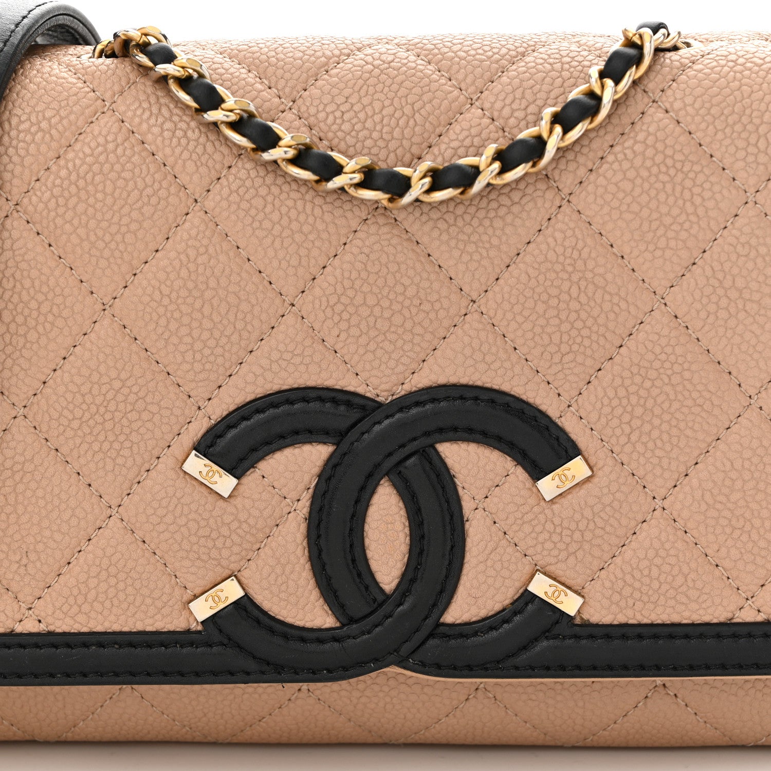 Chanel Caviar Quilted Small CC Filigree Flap Beige Black 6 of 14