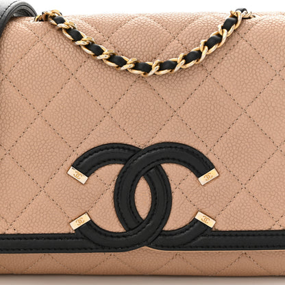 Chanel Caviar Quilted Small CC Filigree Flap Beige Black 6 of 14