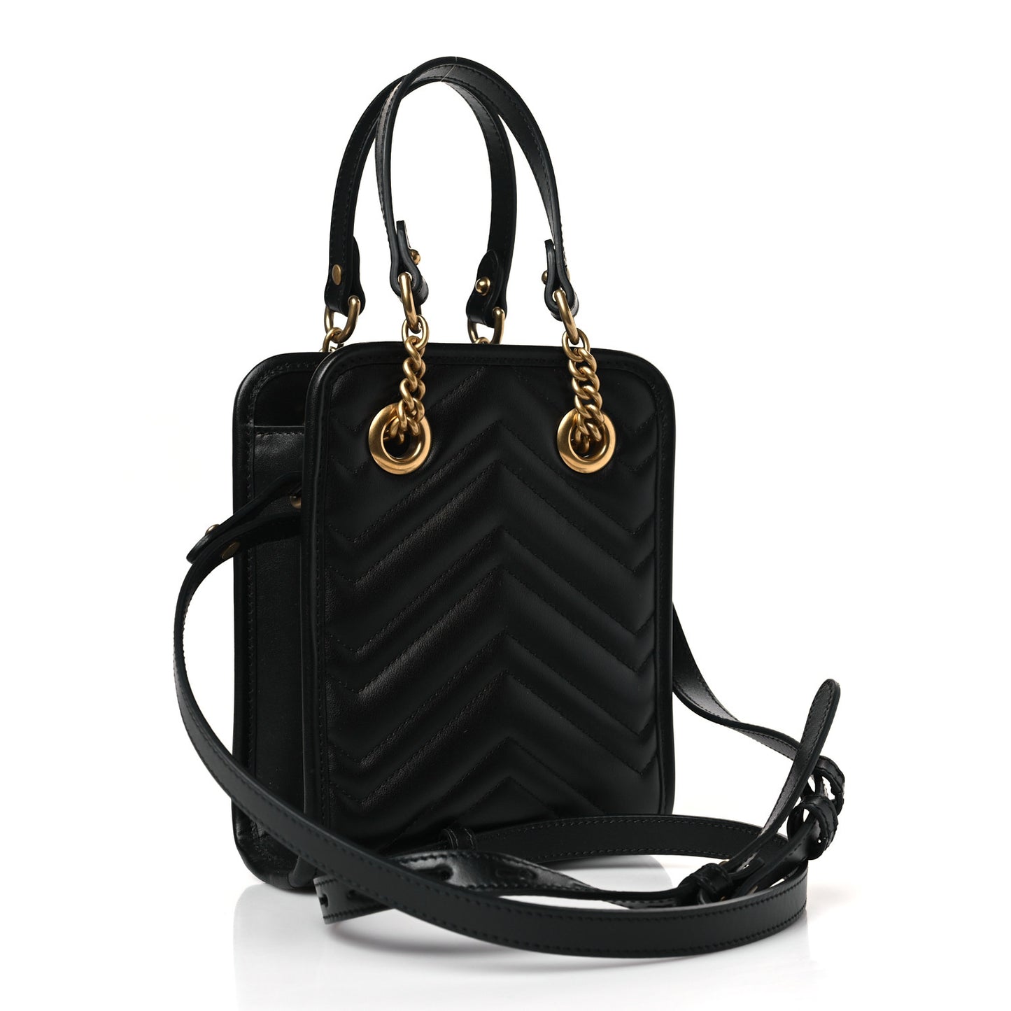 Calfskin Matelasse Chevron Mini GG Marmont Tote Black