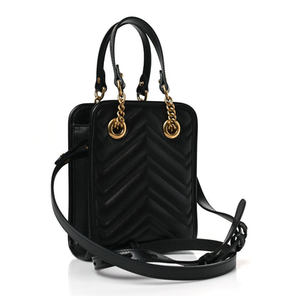 Gucci Calfskin Matelasse Chevron Mini GG Marmont Tote Black 3 of 9