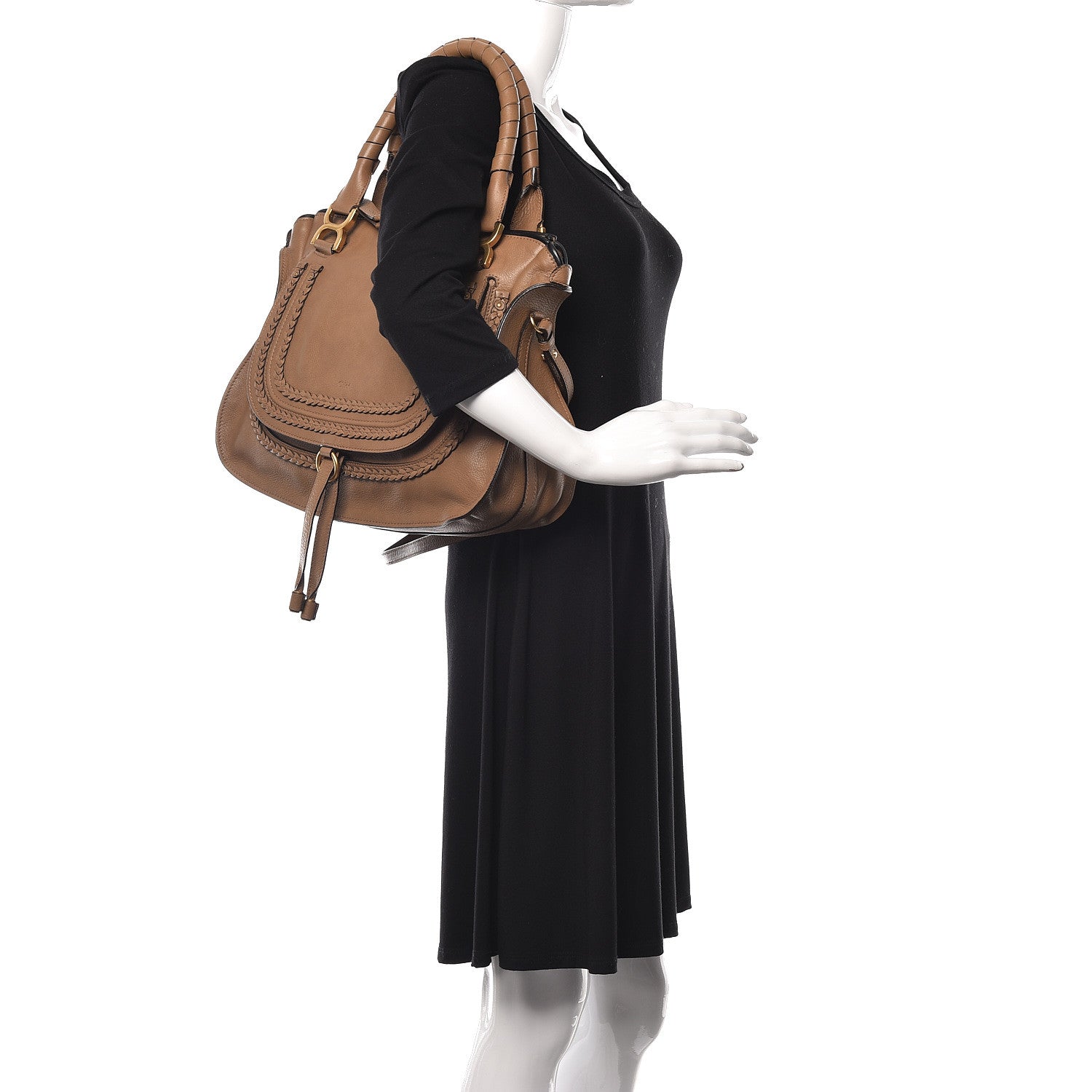 Chloe Calfskin Braided Medium Marcie Satchel Nut 3 of 17