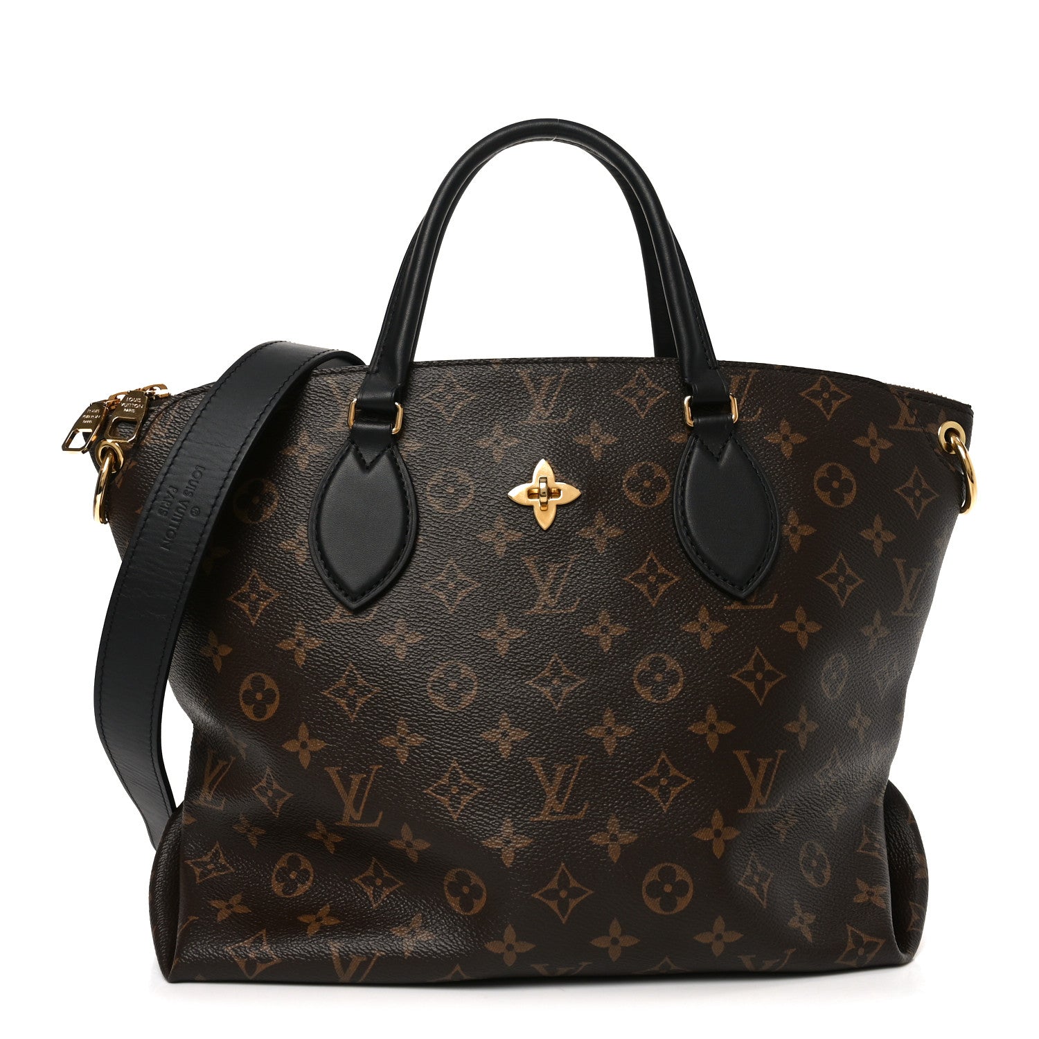 Louis Vuitton Monogram Flower Zipped Tote MM Black 1 of 8