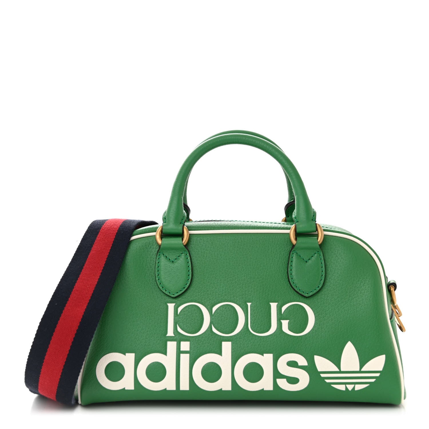 Gucci X ADIDAS Textured Dollar Calfskin Web Trefoil Logo Embossed Mini Bowling Bag New Shamarock Off White 1 of 10