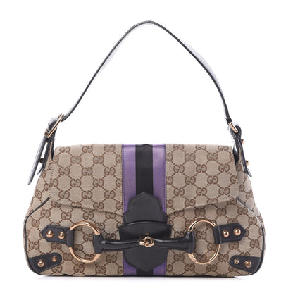 Gucci Monogram Horsebit Web Flap Bag Brown Purple 1 of 15