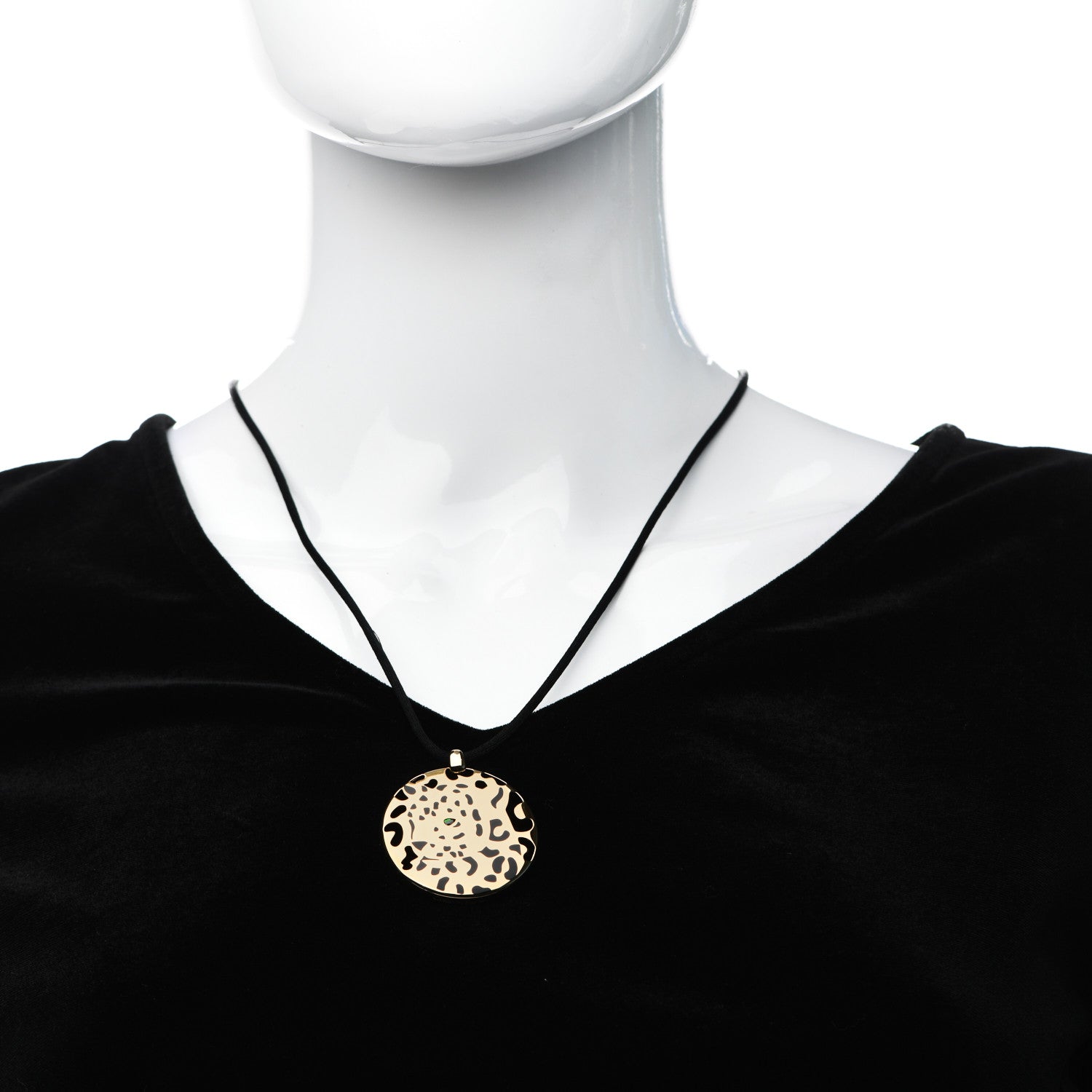 Cartier 18K Yellow Gold Enamel Tsavorite Panthere De Cartier Pendant Cord Necklace 2 of 4