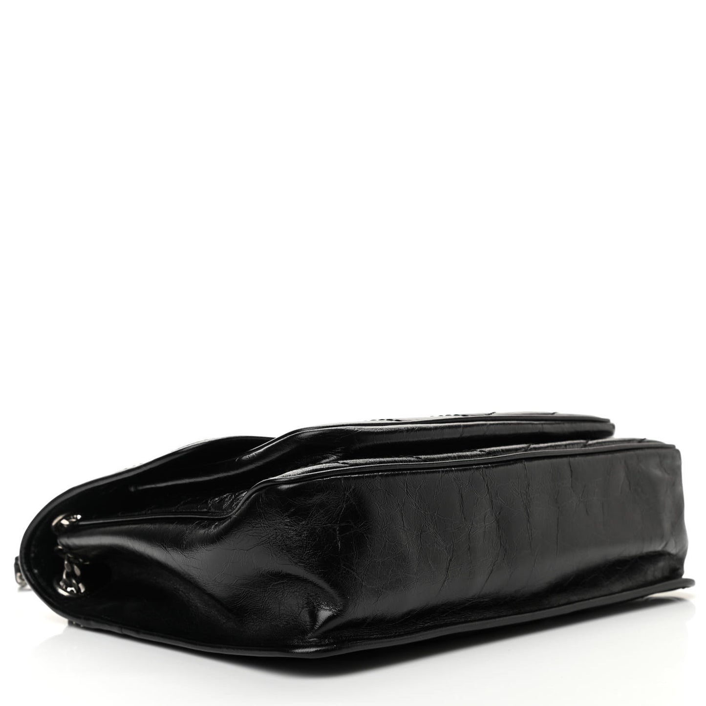 Crinkled Calfskin Matelasse Monogram Medium Niki Chain Satchel Black