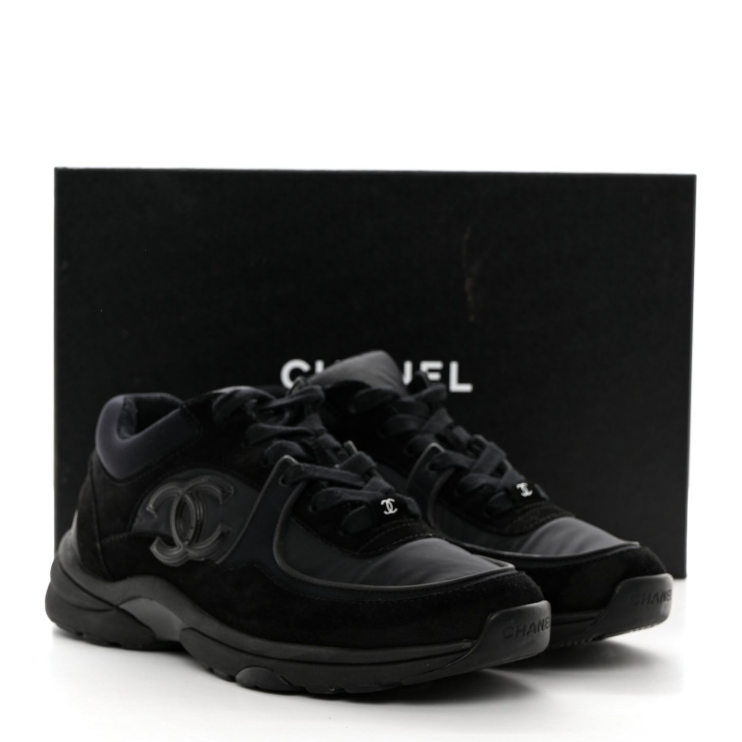 Nylon Calfskin Suede CC Sneakers 39 Black