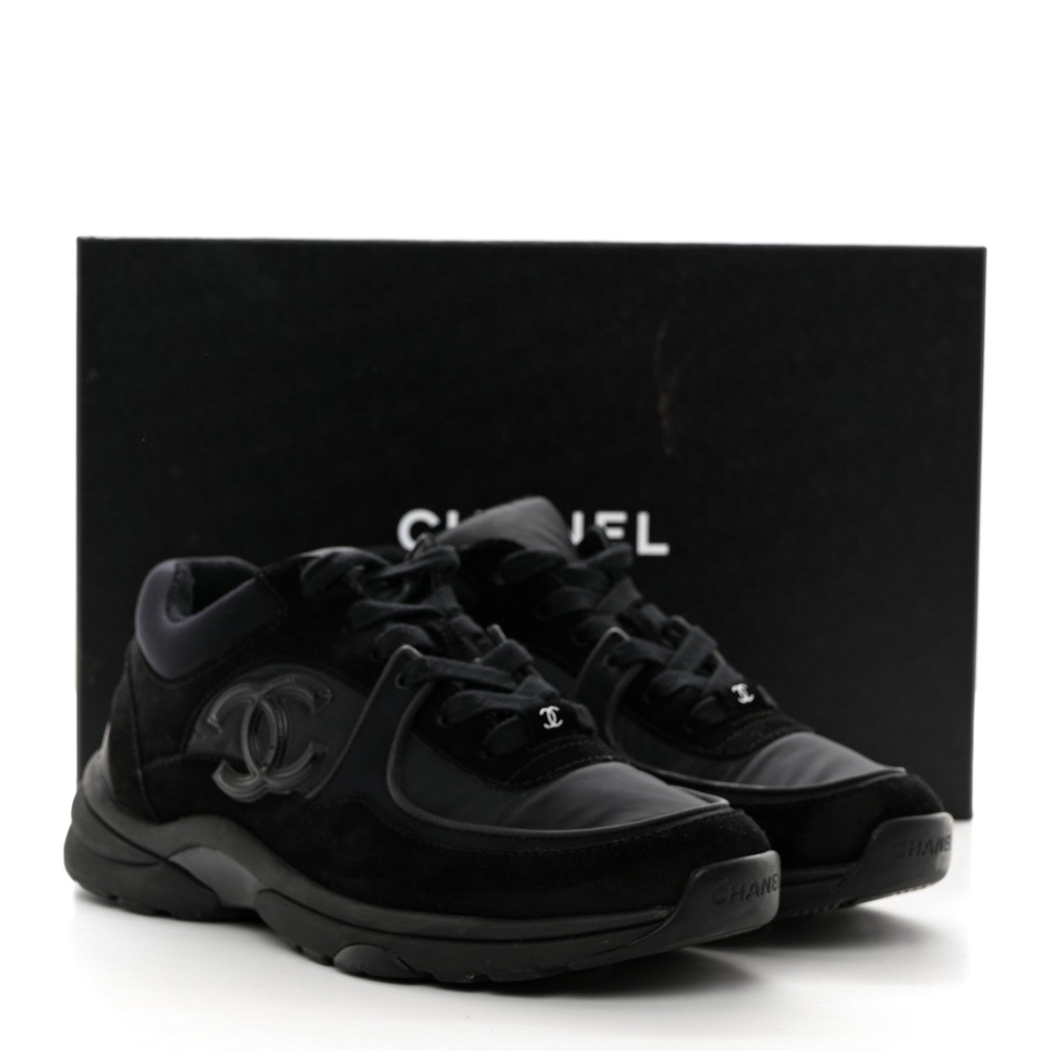 Chanel Nylon Calfskin Suede CC Sneakers 39 Black 9 of 9