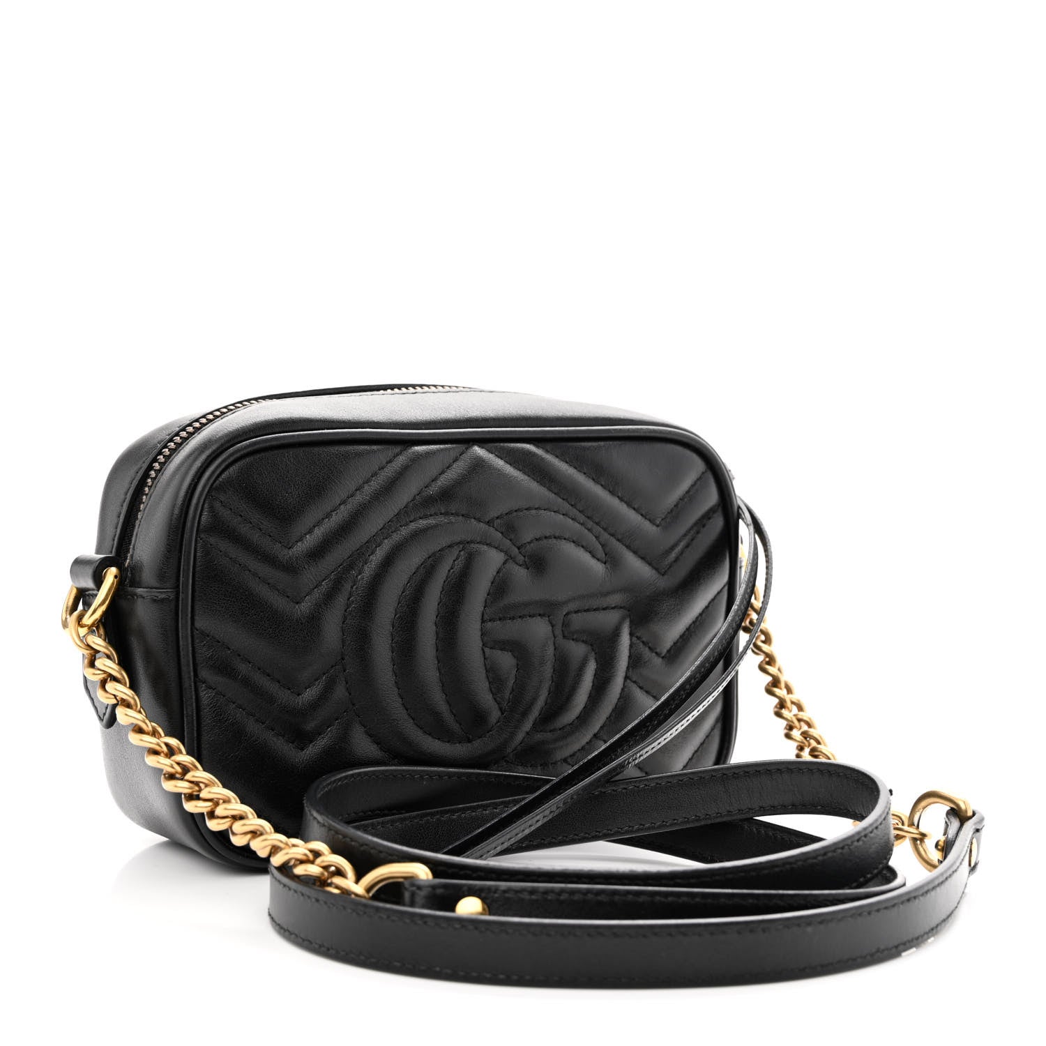 Gucci Calfskin Matelasse Mini GG Marmont Chain Shoulder Bag Black 3 of 12