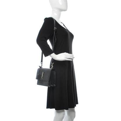 Saint Laurent Grained Calfskin Medium Monogram Sunset Satchel Black 2 of 9
