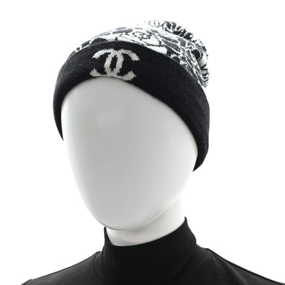 Chanel Cashmere CC Camellia Beanie Hat Black White 2 of 5