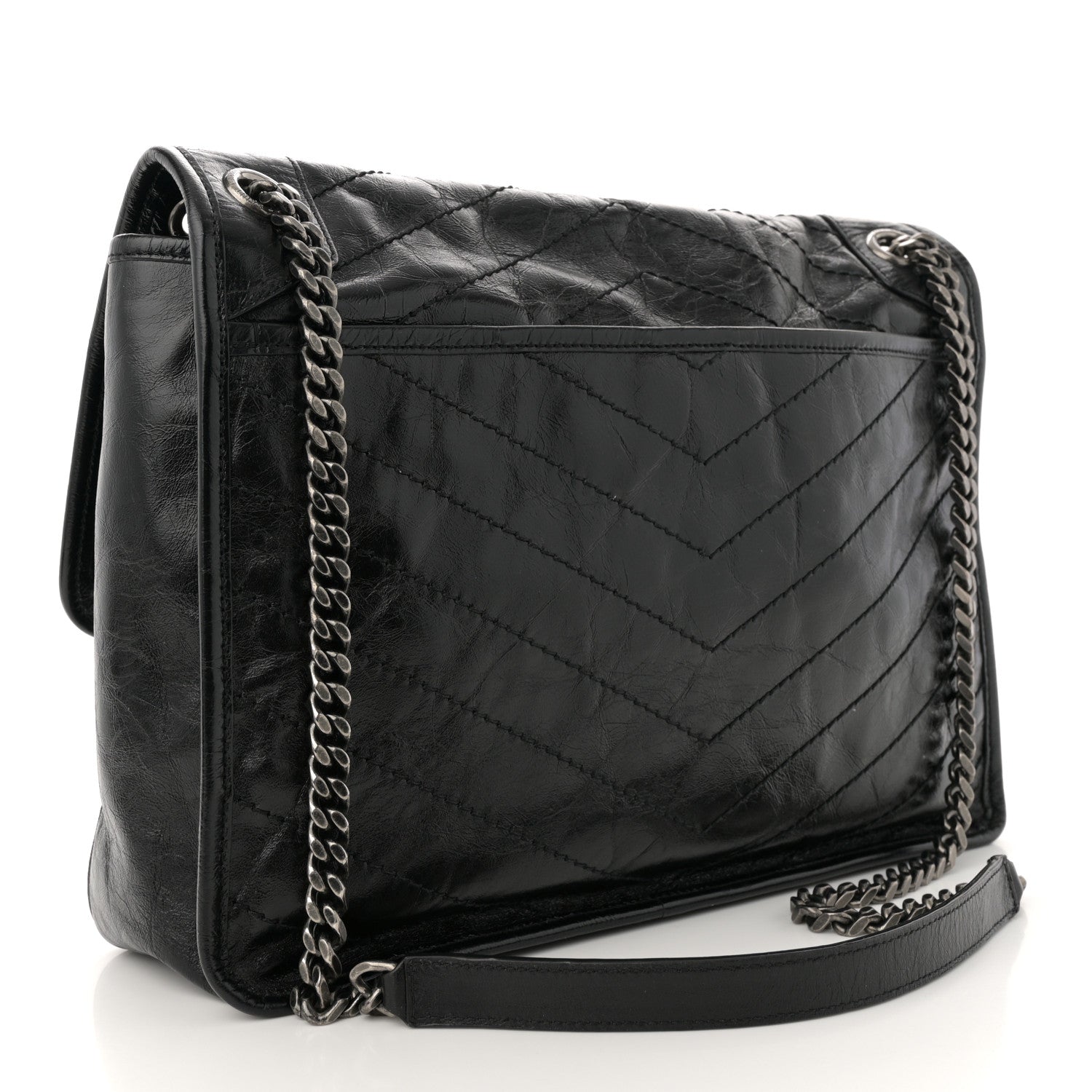 Saint Laurent Crinkled Calfskin Matelasse Monogram Large Niki Chain Satchel Black 3 of 10