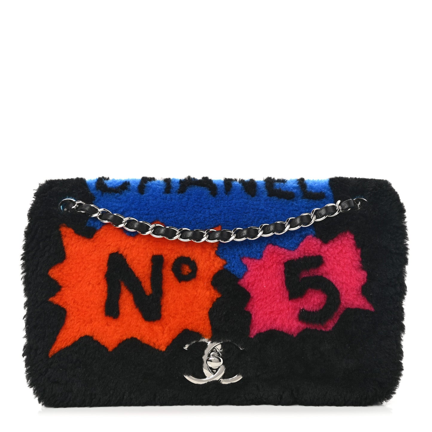 Shearling Lambskin Medium Chanel 100% Flap Black