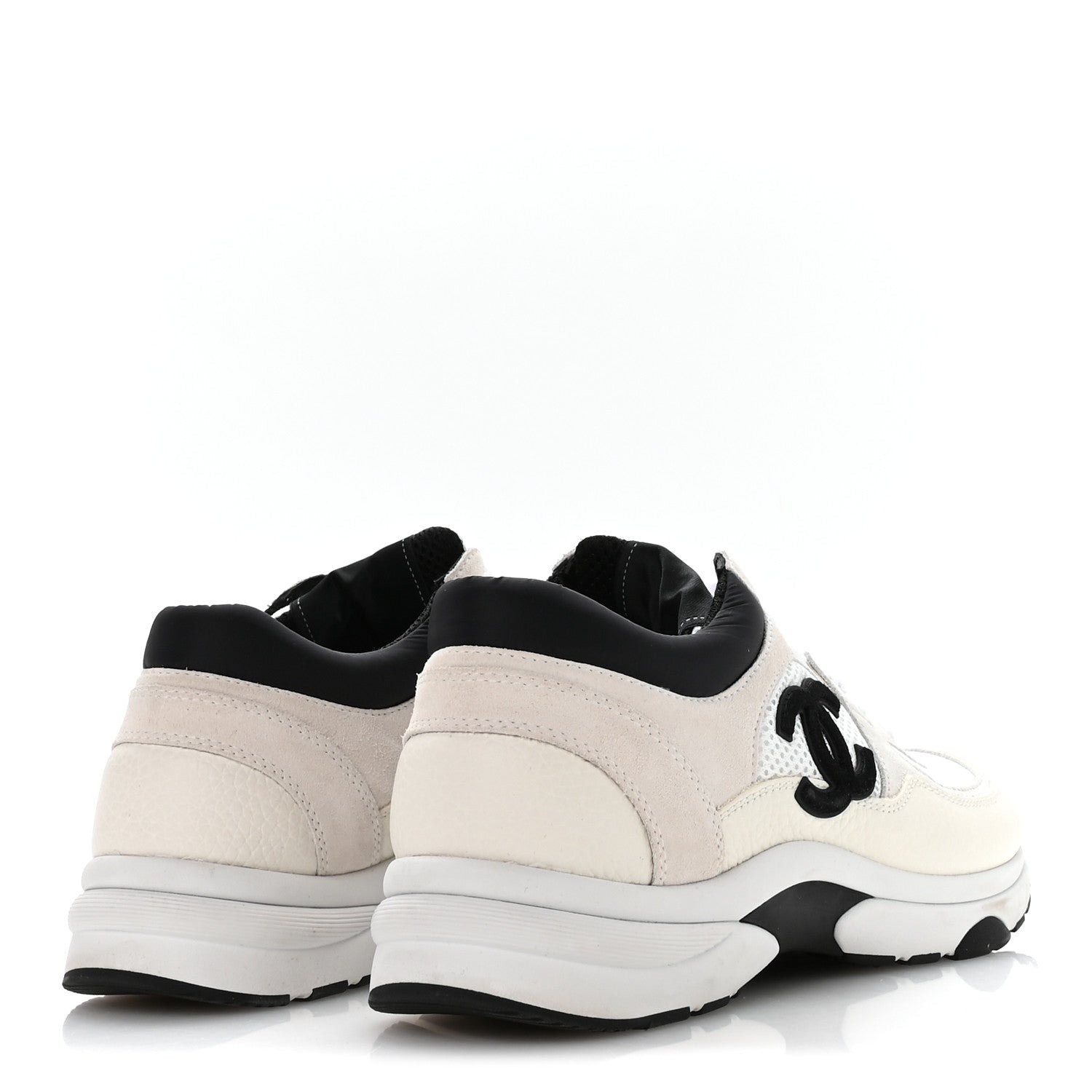 Chanel Mesh Suede Calfskin Grained Calfskin Womens CC Sneakers 41 White Black 5 of 8