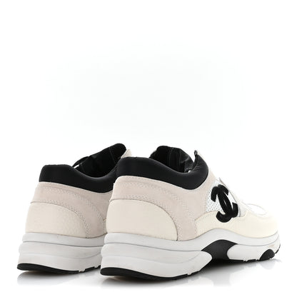 Chanel Mesh Suede Calfskin Grained Calfskin Womens CC Sneakers 41 White Black 5 of 8