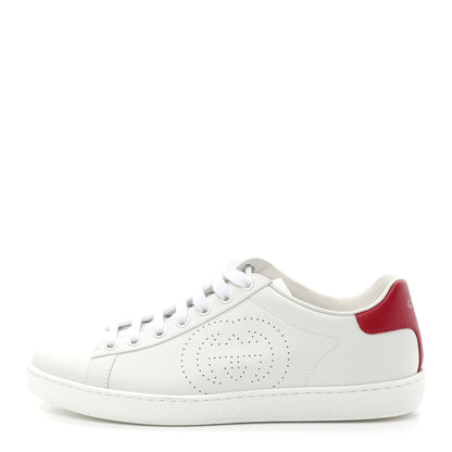 Gucci Calfskin Interlocking G Perforated Womens Ace Sneakers 37.5 White Hibiscus Red 1 of 8