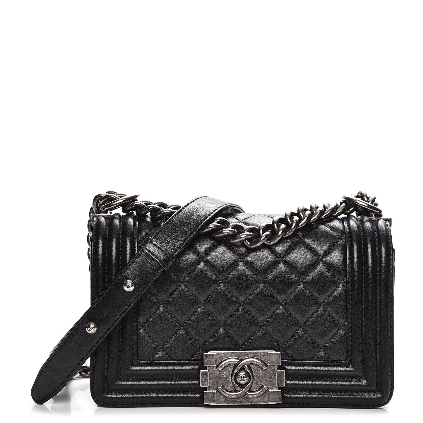 Lambskin Quilted Small Boy Flap Black