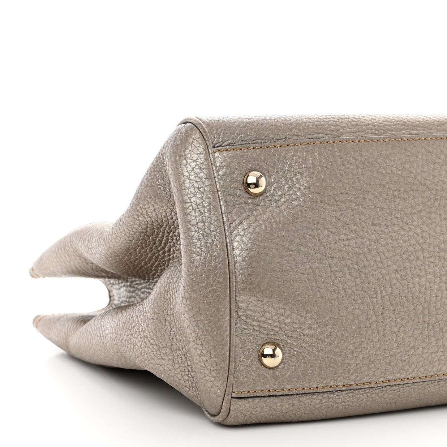 Metallic Pebbled Calfskin Medium Bamboo Shopper Tote Golden Beige