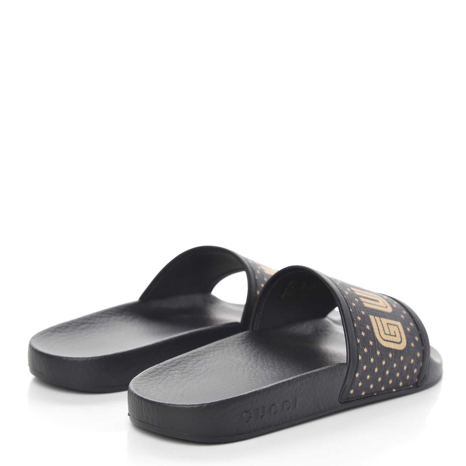Gucci X SEGA Supreme Canvas GUCCY Stars Womens Slide Sandals 37 Black Gold 4 of 10