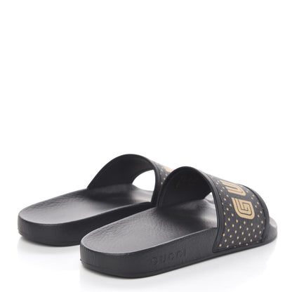 Gucci X SEGA Supreme Canvas GUCCY Stars Womens Slide Sandals 37 Black Gold 4 of 10