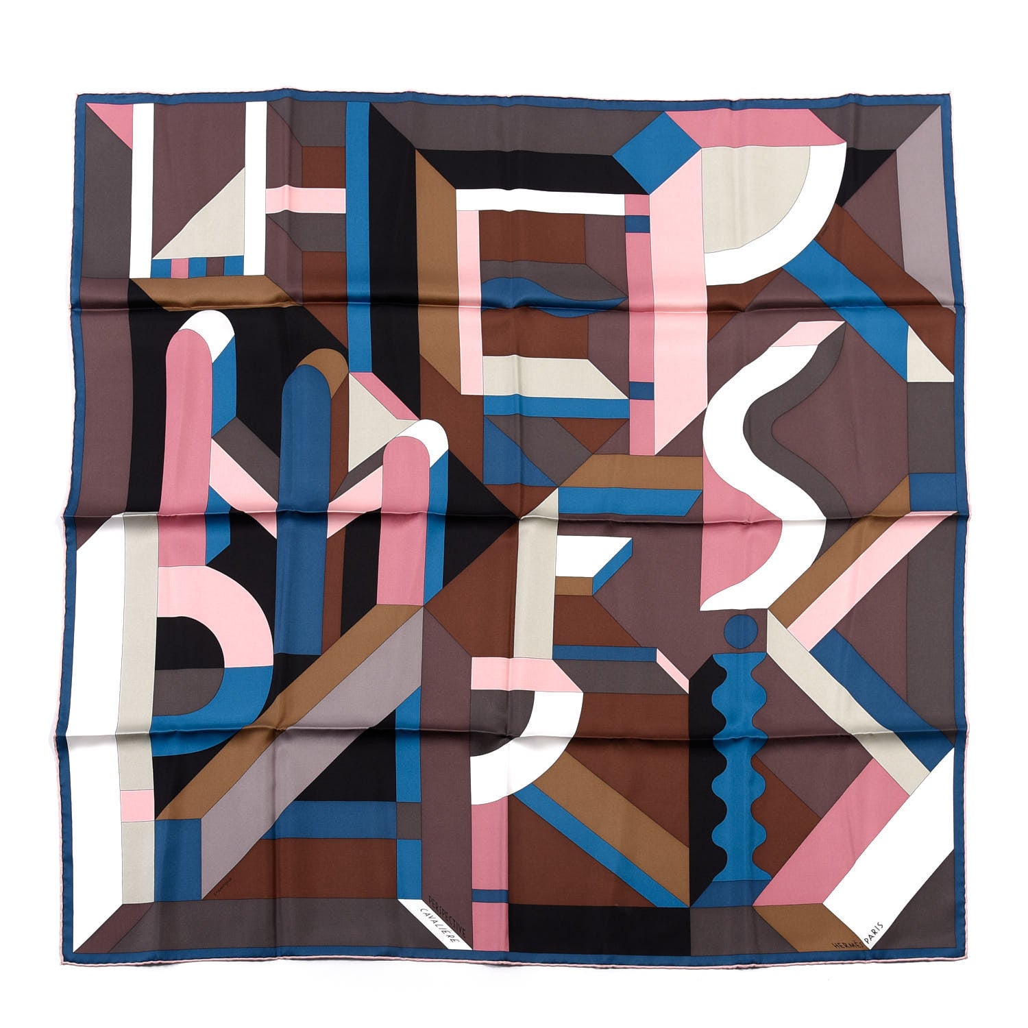 Hermes Silk Perspective Cavaliere 140 Scarf Taupe Rose White 1 of 5