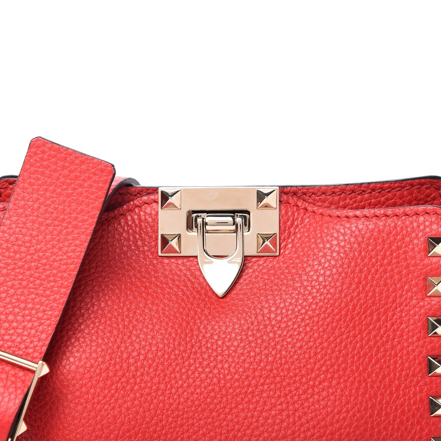 Valentino Garavani Pebbled Calfskin Mini Rockstud Flip-Lock Messenger Bag Red 9 of 10