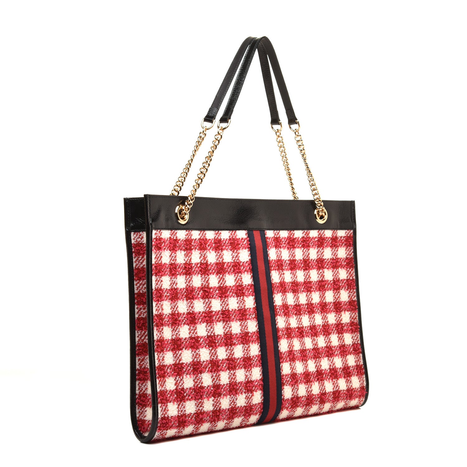 Gucci Tweed Check Large Rajah Chain Tote Black Red 3 of 10