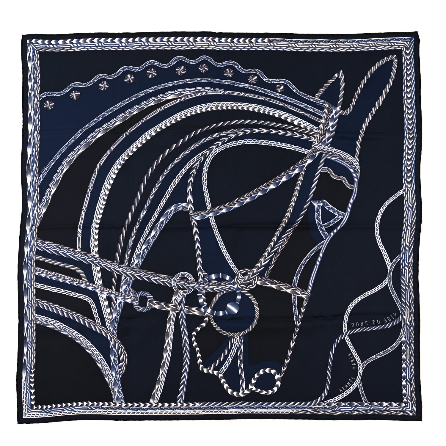 Hermes Silk Robe Du Soir Scarf 90 Marine Encre White 1 of 3