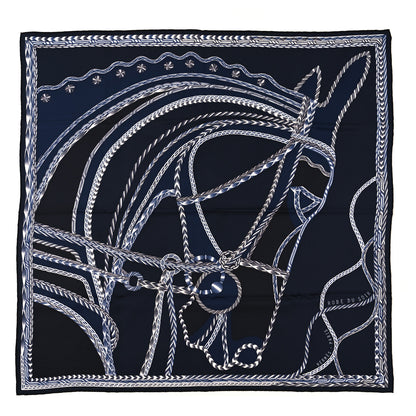 Hermes Silk Robe Du Soir Scarf 90 Marine Encre White 1 of 3