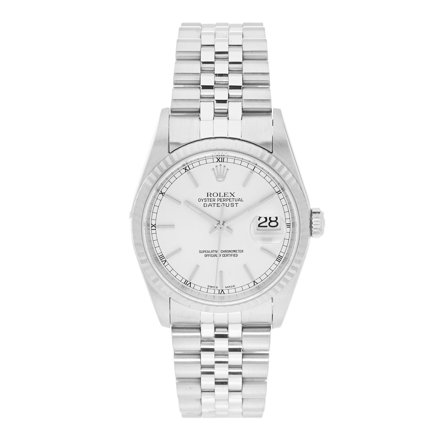 Stainless Steel 18K White Gold 36mm Oyster Perpetual Datejust Watch Silver 16234